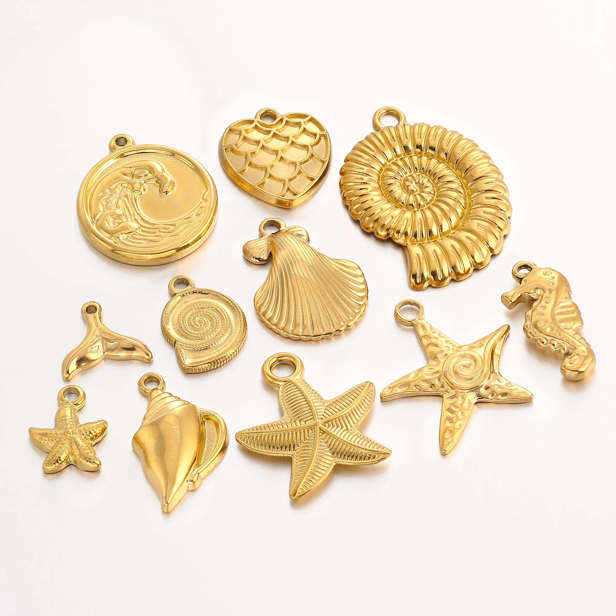 Hoyo Ocean Theme 3D Pendant Stainless Steel Conch Shell Scallop Starfish Hearts Sea Wave Charms DIY for Jewelry Making Supplies