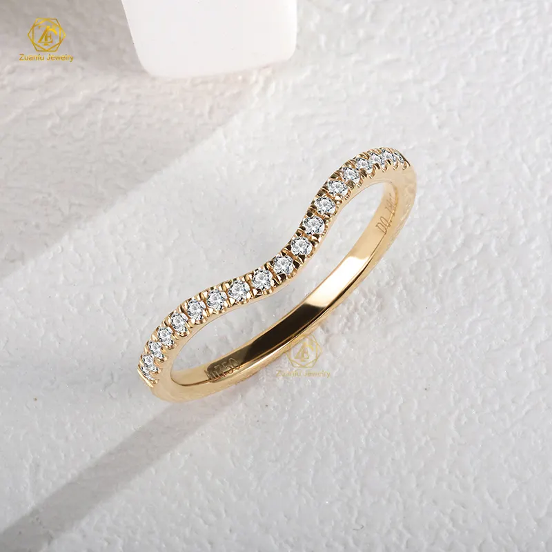 High Quality Fine Jewelry 18K Yellow Gold 1.3mm FG VS Round Natural Diamond Half Band Eternity Ring for Daily Wear