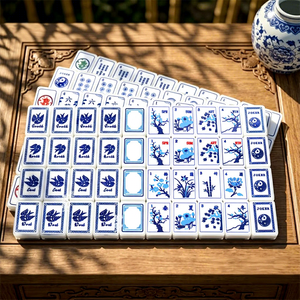 Jeu de Mahjong Moderne Portable en Plastique Bleu et Blanc - Product Image 4