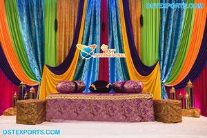 Cortinas de fondo de lujo para escenario, telones de fondo coloridos para decoración de escenario, estilo mahndi paquistaní, con función nocturna - Product Image 4