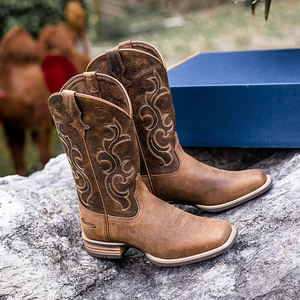 Botas Vaqueras de Cuero Genuino a la Moda para Mujer con Construcción Goodyear Welt y Punta Cuadrada, Botines Planos Estilo <span class=keywords><strong>Western</strong></span> para Trabajo - Product Image 3