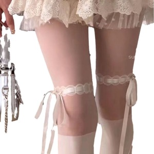 Black Knee Socks With Ribbon Tie Solid Color Ultra Thin 0D Polyester Women Spring Summer Autumn Lolita Style - Product Image 5
