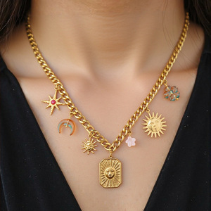 Collar de Cadena de Eslabones de Acero Inoxidable Chapado en Oro de 18K para Mujer, con Colgante de Sol, Estrella y Luna, Joyería de Moda - Product Image 1