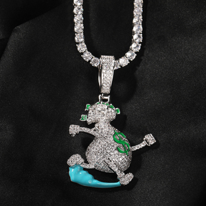 Dropshipping que brilla en la oscuridad Bling dólar dinero bolsa colgante Iced Out Running Escape collar Hip Hop joyería - Product Image 3