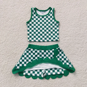 Ensembles de vêtements pour bébés filles, chemises sans manches à carreaux, jupes à volants, shorts, ensembles de yoga actifs - Product Image 5