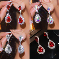 Boucles d'oreilles polyvalentes haut de gamme en cristal, élégantes et colorées, en forme de goutte d'eau, avec strass, design géométrique vintage