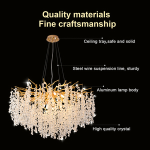 Lampadario Moderno in Cristallo K9 Dorato PM per Ristoranti e <span class=keywords><strong>Hotel</strong></span>, Lampada a Sospensione Rotonda a Grappolo d'Uva, Luce Sospesa di Lusso per Soggiorno - Product Image 2