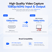 Tarjeta Capturadora de Video HDMI a USB3.0 1080P60, Dongle de Captura HDMI para Transmisión en Vivo, Grabación y Juegos