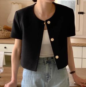 <span class=keywords><strong>Manteau</strong></span> court d'été chic pour femmes de style sud-coréen, élégant et décontracté, petit châle en lapin, manches bouffantes, simple boutonnage, polyester - Product Image 3