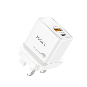 YC80 YesIDo PC วัสดุหน่วงไฟ PD <span class=keywords><strong>20W</strong></span> + QC 18W ชาร์จเร็ว USB-C GAN & USB-A Dual-Port UK ชาร์จเร็ว - Product Image 1