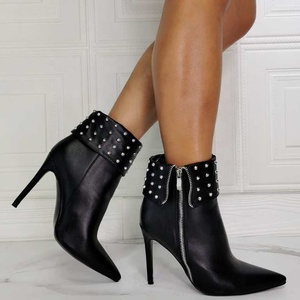 Botines de Mujer con Cierre Lateral y Remaches, Diseño Especial, Talla Grande 43, Tacón Fino y Punta Puntiaguda, Estilo Otoñal - Product Image 2