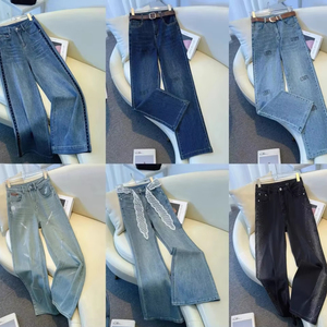 Pantalones Vaqueros de <span class=keywords><strong>Mujer</strong></span> de Pierna Recta y Ancha con Diamantes de Imitación, Súper Ventas Primavera y Otoño, Ropa de Calle para Dama, Venta al Por Mayor a Bajo Precio - Product Image 2
