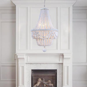 Wood Beaded Chandelier Semi Flush Mount Blue Ceiling <strong>Light</strong> <strong>Fixtures</strong> for Hallway Baby's <strong>Nursery</strong> Bedroom Kitchen-Highlight White - Product Image 4