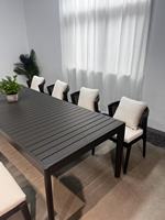 Ensemble de table et chaises de jardin en aluminium de luxe nordique au design contemporain, avec coussins imperméables, pour hôtel et appartement, en corde tressée à la main