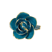 Rose éternelle plaquée or 24 carats Teal avec boîte cadeau, support de présentation de fleur de rose véritable trempée dans l'or, cadeau éternel en gros