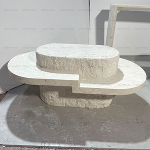 Bắc Âu ánh sáng sang trọng Tay Chạm Khắc thiết kế Ý tự nhiên chia bề mặt cổ dài travertine trắng đá vôi Bàn cà phê - Product Image 2