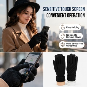 Gants d'hiver en tricot pour femmes, jacquard, couleur unie, gants magiques, compatibles écran tactile, thermiques, doux, extensibles, avec revers côtelé, mitaines extensibles - Product Image 4