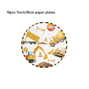 Set di Stoviglie a Tema Cartoni Animati per Feste di <span class=keywords><strong>Compleanno</strong></span> dei Bambini, Kit con Veicoli da Costruzione per Ragazzi e Ragazze, Ideale per San Valentino - Product Image 3