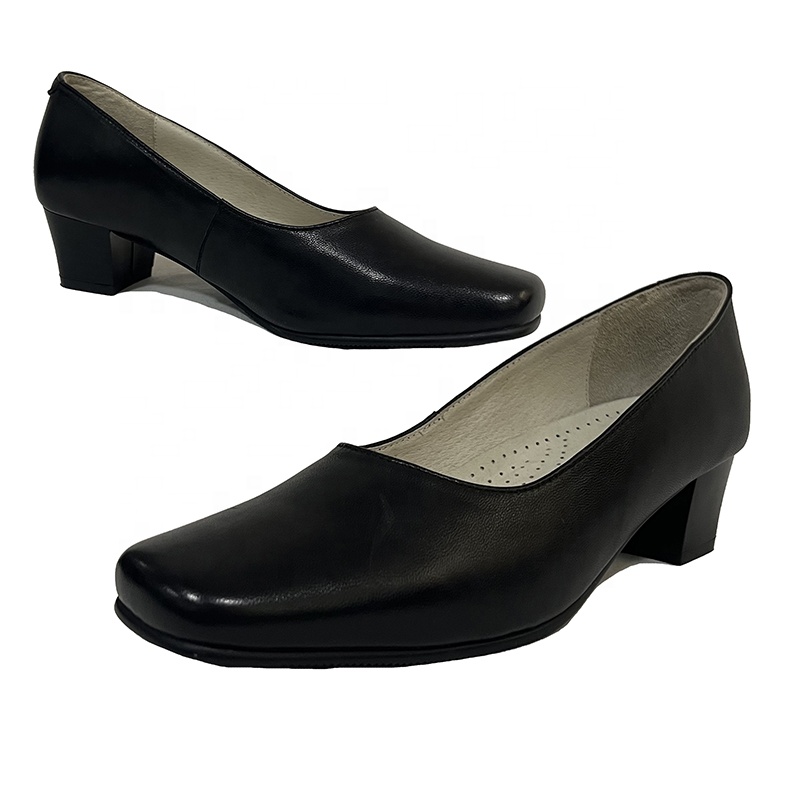 Women's Leather Office Shoes Low Heel Square Toe - Black Formal Work Pumps  , Comfortable Slip-Resistant Business Casual Shoes| Alibaba.com