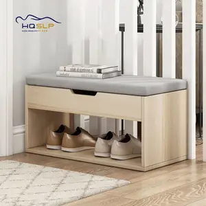 HQSLP-estante de almacenamiento de zapatos, diseño de madera con Banco de zapatos, mueble de armario