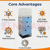 Vitrine d'affichage LED carrée à 4 faces 320x800mm 480x960mm Module GOB P1.538 P1.86 P2 P2.5 Contrôle par APP pour le commerce et la vente au détail