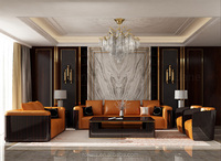 Ensemble de canapé et fauteuil en bois, de luxe européen et américain, en cuir, moderne Orange, meubles Royal, peinture haut de gamme, 1, 2 ou 3 places
