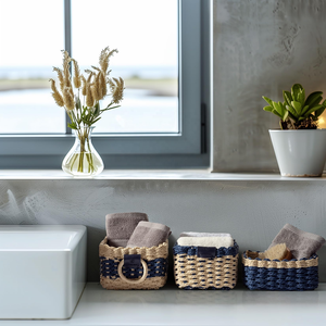 Petit panier en osier pour rangement, panier de rangement pour étagères, armoires de salle de bain, tiroirs, panier carré décoratif, ensemble de 3 pièces - Product Image 3