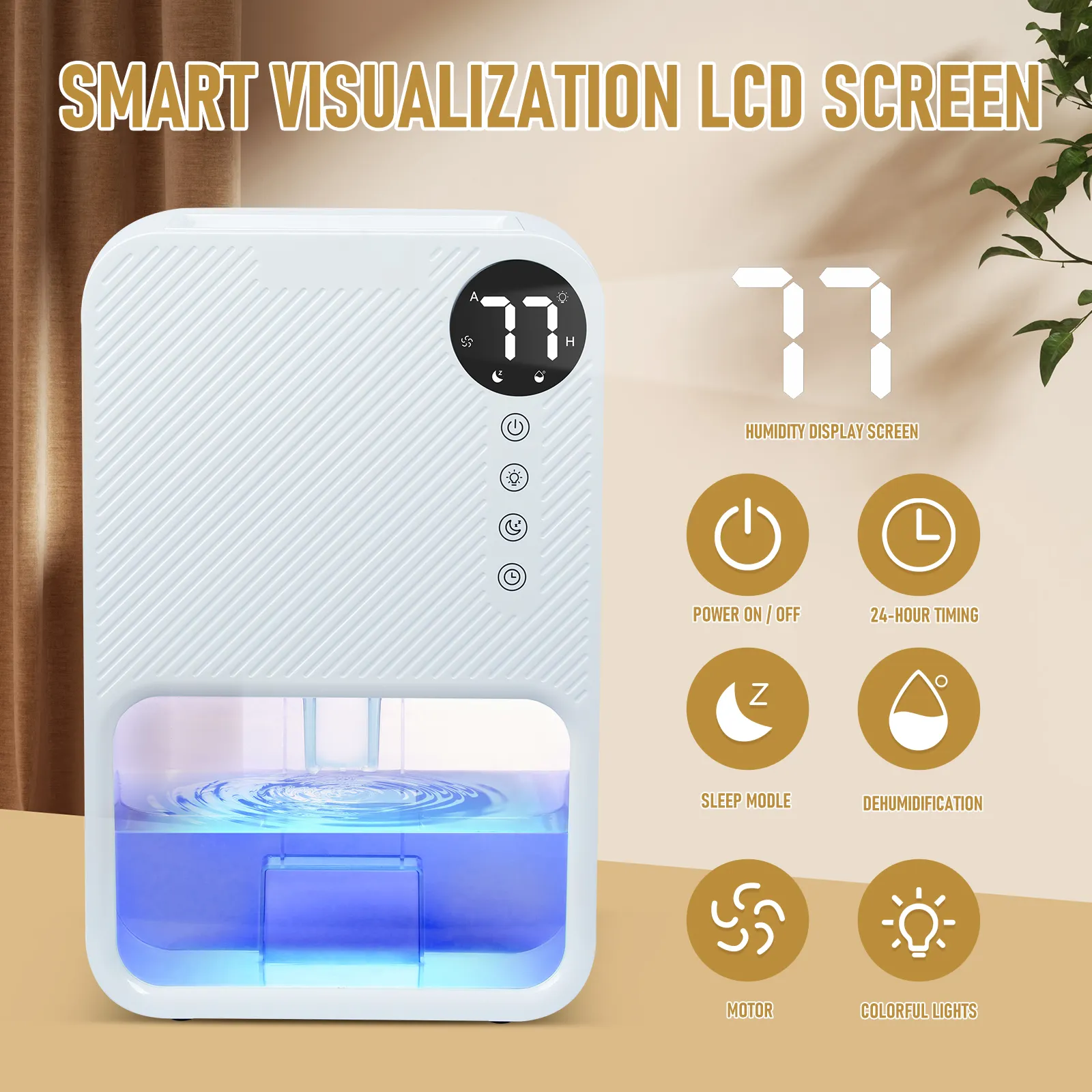 2024 Tendência Novo Desumidificador inteligente portátil de cor personalizada 1100ml para casa, quarto e banheiro, desumidificador pequeno e úmido