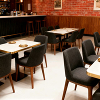 Ensemble de mobilier de restaurant de luxe léger pour café et salon de thé : chaises en tissu et bois, table et banquette