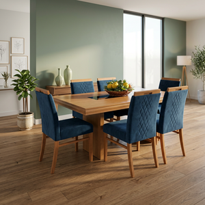 Juego de Comedor Minimalista de Madera Maciza Ecológica con Silla de Terciopelo Azul, Muebles de Lujo para el Hogar - Product Image 3