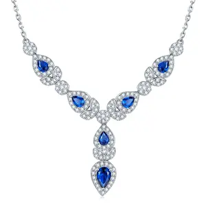 Europa Mode Verlobung Hochzeit Braut Schmuck 925 Sterling-Silber Tiefmeerblau Zirkon Kristall-Halskette für Modeschmuck