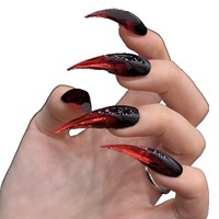 Faux ongles longs à presser, style stiletto, dégradé noir et rouge, brillants, effet galaxie, pointes d'ongles artificielles étoilées, couverture complète pour femmes