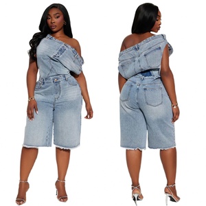 Nuovi Arrivi 2026: <span class=keywords><strong>Tuta</strong></span> Intera Casual Estiva in Denim Traspirante a Vita Alta, Elasticizzata, Sopra il Ginocchio, per Fitness, Popolare e di Tendenza - Product Image 3