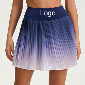 女性用プリーツテニススカート ポケット付き ワイドレッグスポーツスカート ハイウエストグラデーションゴルフスカート フィットネスランニングスポーツスカート - Product Image 1