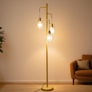 Lámpara de Pie LANJO 3 Globe Dorada con Bombillas G9, Lámpara de Pie Moderna con Forma de Luna, Lámpara de Pie con Esfera de Vidrio Esmerilado para Sala de Estar - Product Image 1