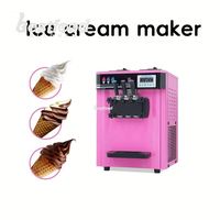Machine à gelato automatique de table commerciale 18~25L, 3 saveurs, en acier inoxydable, pour crème glacée molle, pour la maison et l'extérieur