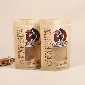 Biodegradable Recycle Zip Lock Dry Food Nut Snack Shopping Packaging Ziplock Bag Paper Kraft Stand Up Pouch with Window