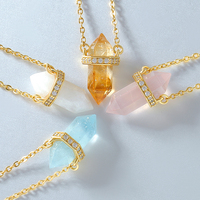Collier pendentif Mlluki en quartz rose avec zircon incrusté, gemmes originales hexagonales, prisme, forme de balle, pour la guérison, idéal pour les fêtes et l'art