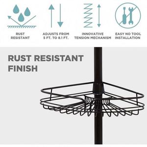 Modern Hotel Use Bathroom Black <b>Corner</b> Rack Storage Organizer 4 Tier Metal Telescopic Shower Caddies - Product Image 4