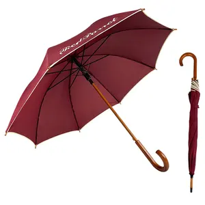 Melhor fornecedor Guarda-chuva Atacado J Cabo De Madeira Straight Sticks Guarda-chuva de madeira para a chuva Guarda personalizada chuva com logotipo