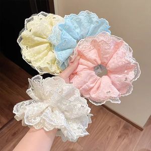Élastique à cheveux double couche en dentelle brodée avec nœud <span class=keywords><strong>pour</strong></span> femme, <span class=keywords><strong>accessoire</strong></span> haut de gamme <span class=keywords><strong>pour</strong></span> queue de cheval basse, cordon à cheveux élégant - Product Image 1