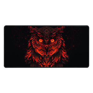 Tapis de souris de jeu extra large avec base en caoutchouc antidérapante et bords surpiqués - Design Hibou Rouge Tapis de bureau XXL en stock - Product Image 1