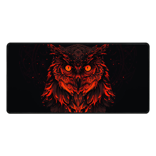 Eco-friendly Large Gaming Mouse Pad with Non-Slip Rubber Base & Stitched Edges-Red Owl Design XXL Desk Mat in Stock