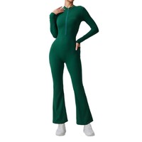 Pantalon de sport évasé pour femme, coupe ajustée, à manches longues, demi-zip, séchage rapide, respirant, en Spandex/Nylon, personnalisé