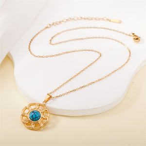 สร้อยคอจี้ไข่มุกรูปดอกไม้เทอร์ควอยซ์ชุบทอง18K แฟชั่นเหล็กไทเทเนียมสีไม่ซีด - Product Image 5