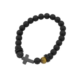 2026 Hot Selling Simple Design Obsidian Handmade <b>Beaded</b> <b>Bracelet</b> Black Unisex's Cross <b>Bracelets</b> Light Luxury Jewelry - Product Image 6