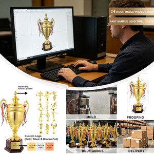 Trophée <span class=keywords><strong>de</strong></span> luxe en métal doré rayé avec base en bois, gravure laser personnalisée, récompense pour excellence sportive, vente en gros - Product Image 3