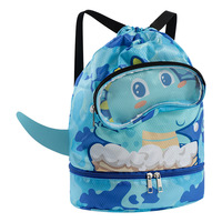 Sac à dos de natation unisexe léger et imperméable avec cordon de serrage, motif crocodile et petits animaux, design mignon avec ailes et queues, en polyester