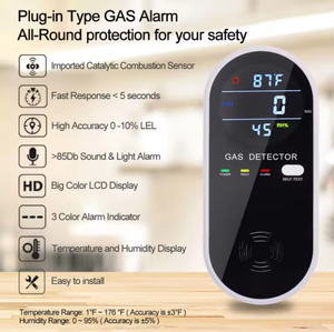 أجهزة كشف الغاز الطبيعي والبروبان 3 في 1 قابلة للتوصيل للمنزل والمركبات الترفيهية، جهاز مراقبة تسرب الغاز القابل للاحتراق للغاز الطبيعي المسال والغاز البترولي المسال والميثان - Product Image 3