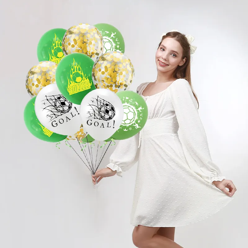 12Inch Wit Groen Lichtgroen Glitter Papier Restjes Bedrukt Voetbalfeest Feest Ballon Decoratie